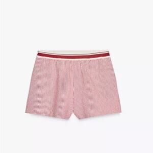 Zara Red and White Striped High Waist Shorts